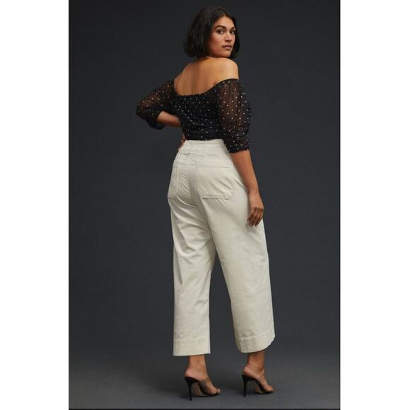 Colette Cropped Wide-Leg Corduroy Pants Ivory White Women's Size 31p - Picture 3 of 6